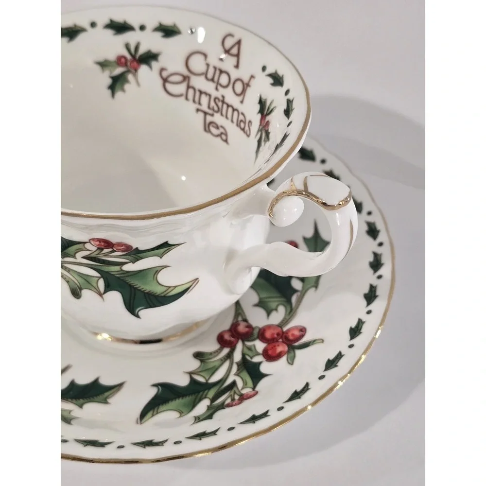 Hanson Christmas Porcelain Tea Cup & Saucer Set 1992 Painted Decorated Waldman